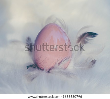 Easter eggs. Happy easter greeting card.  Soft focus, bokeh effect. 