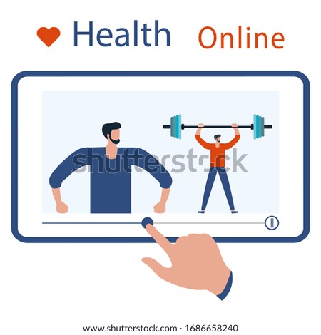 Vector illustration Chinese coronavirus COVID-19 Quarantine. Sport and fitness training at home. Stay home Social distancing Online sports activities Active lifestyle Fitness blog, workout app concept