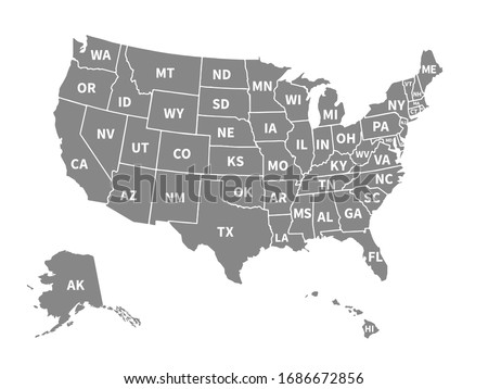 Usa map. Infographic us map with grey states and pins, topographic info outline road, travel poster vote vector election president Royalty-Free Stock Photo #1686672856