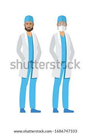 Set of doctors with different protection against the virus. The fight against coronovirus. Coronavirus (2019-nCoV). Virus Covid 19-NCP.