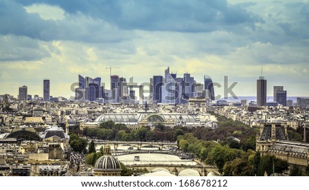 View of business district La Defence in Paris, France