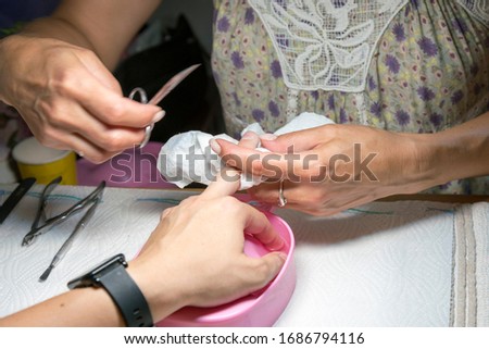 Close-up. Nail Care at Home. Quarantine Hand Care