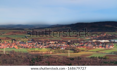 Tilt Shift Picture of the Small Town of Schesslitz in Bavaria, Germany. View from Giechburg Castle