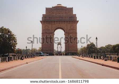 Empty area due to quarantine lockdown in front of India Gate in New Delhi Royalty-Free Stock Photo #1686811798