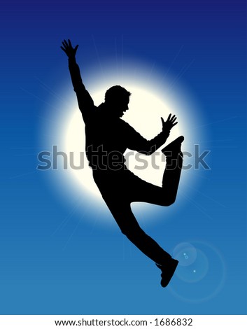 raster silhouette graphic depicting a figure against a bright sun