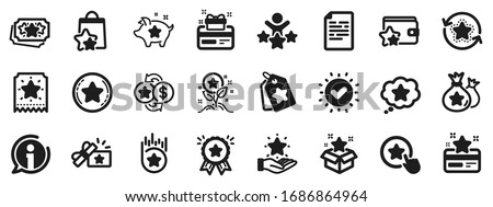 Bonus card, Redeem gift and discount coupon signs. Loyalty program icons. Lottery ticket, Earn reward and winner gift icons. Shopping bag, loyalty card and lottery present. Vector Royalty-Free Stock Photo #1686864964
