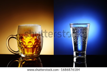 Picture of glass of gold beer and water - ilustration