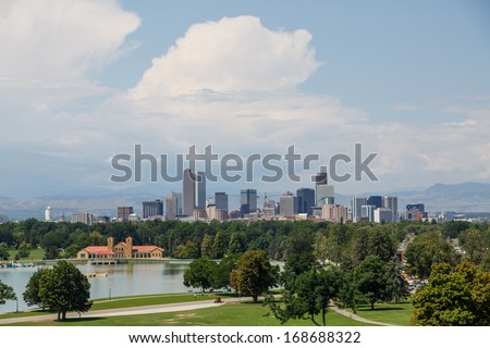 Skyline of Denver, Colorado Beyond a Green Park