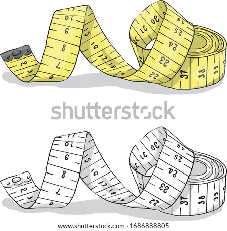 tape measure vector illustration, colored and black and white, isolated background.