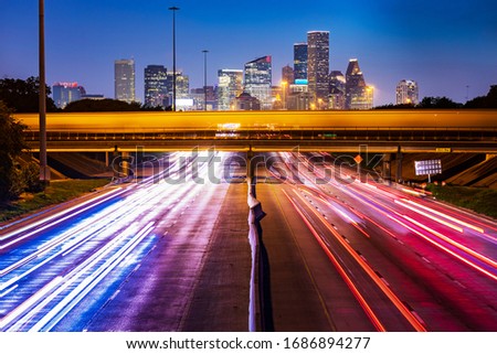 Downtown Houston Skyline Sunset Lighttrails