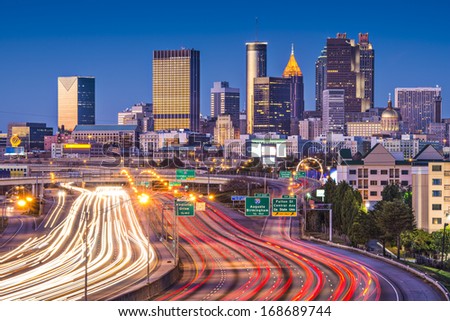 Atlanta, Georgia, USA downtown over the interstate highway.