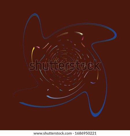 Single mottled, multi-color and colorful spiral, swirl, twirl element. Twisted cyclic, circular and radial, radiating whorl, volute shape over colored backdrop, background