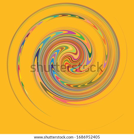 Smudged, smeared creamy single mottled, multi-color and colorful spiral, swirl, twirl element. Twisted cyclic, circular and radial, radiating whorl, volute shape over colored backdrop, background