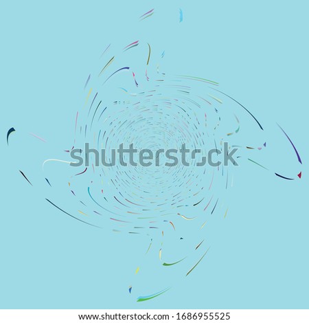 Single mottled, multi-color and colorful spiral, swirl, twirl element. Twisted cyclic, circular and radial, radiating whorl, volute shape over colored backdrop, background