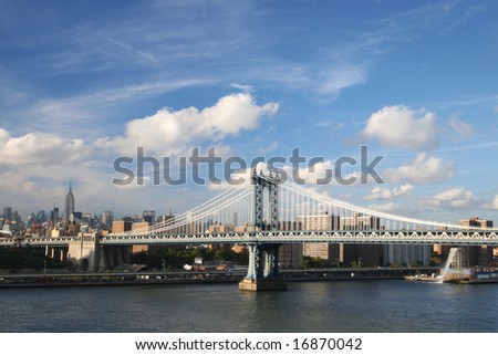 Manhattan Bridge, New York, and Manhattan City Skyline
