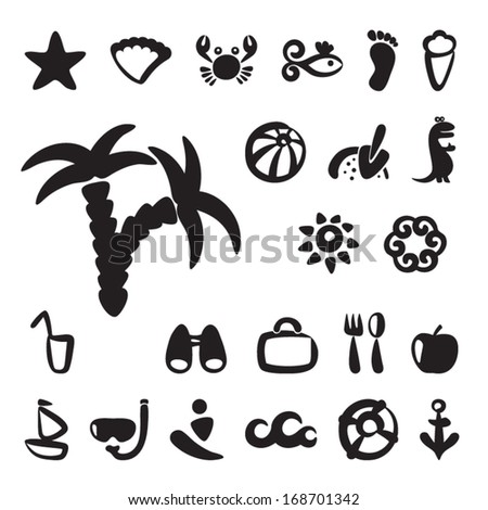 Vector set of summer signs: vacation and tourism icons