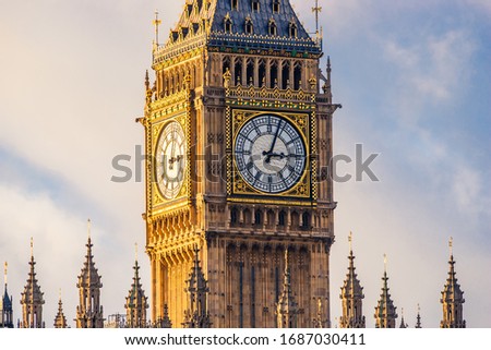 Big Ben clock at colorful blue sky, Landmark of London, UK Royalty-Free Stock Photo #1687030411
