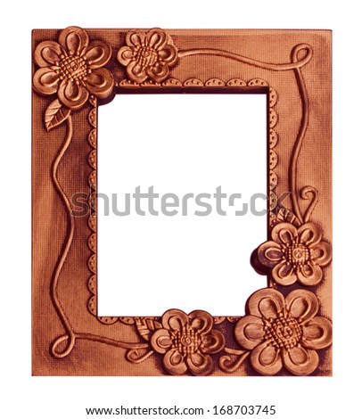 Picture frame gold wood frame on a white background.