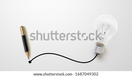 Black colour pencil with outline to end point and light bulb on white paper background. Creativity inspiration ideas concept Royalty-Free Stock Photo #1687049302