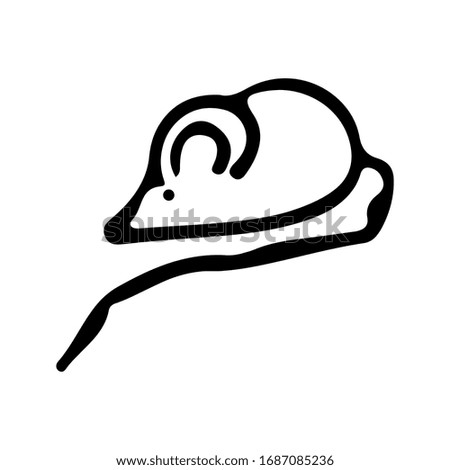 Black and wnite doodle sketch mouse illustration.