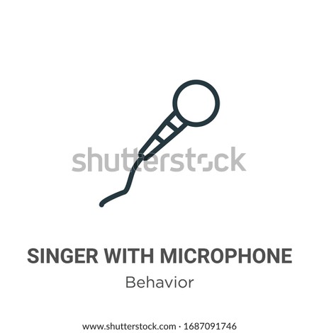 Singer with microphone outline vector icon. Thin line black singer with microphone icon, flat vector simple element illustration from editable behavior concept isolated stroke on white background