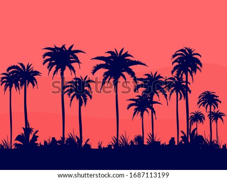 Evenings on the beach with dark colored coconut trees will relax the orange summer sky.