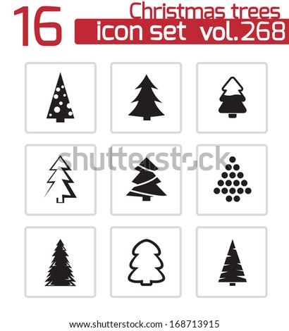 Vector black christmas tree icons set on white background