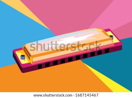 Harmonica in pop art style for music background icon illustration and image isolated Royalty-Free Stock Photo #1687145467