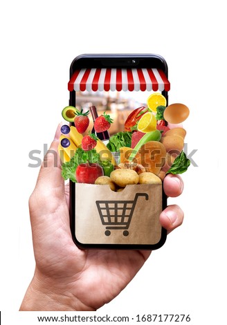 supermarket bag in mobile phone Royalty-Free Stock Photo #1687177276