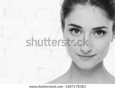 Monochrome woman beautiful face beauty eyes and lips natural skin young beauty model