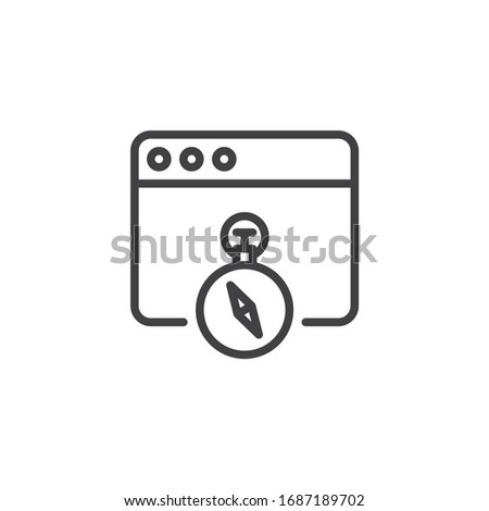 Website navigation line icon. linear style sign for mobile concept and web design. Web page with compass outline vector icon. Symbol, logo illustration. Vector graphics