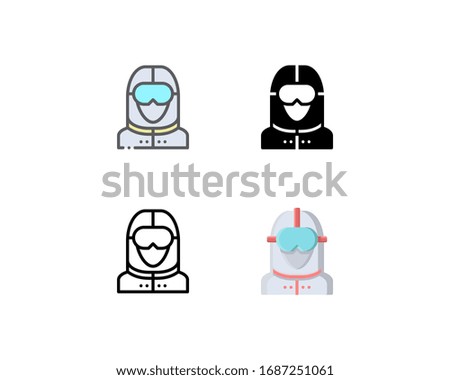 Hazmat suit icon. With outline, glyph, filled outline, and flat style