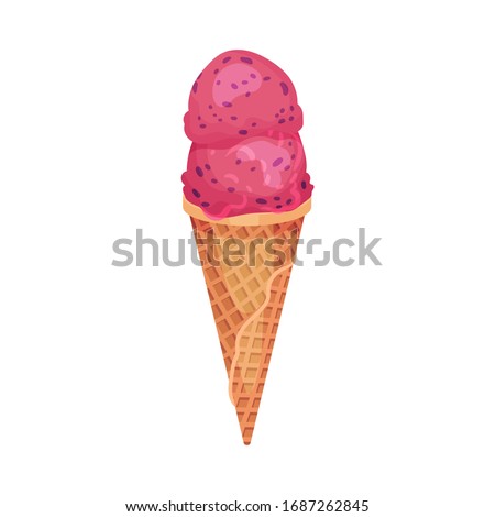 Balls of Ice Cream in Waffle with Chocolate Crumbs on the Top Vector Illustration