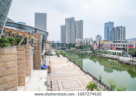 Real estate construction scenery on the shore of Qiandeng Lake, Foshan, Guangdong, China