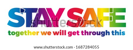 The word Stay Home, save you by coronavirus. Vector banner with the text colored rainbow.