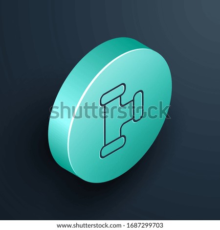 Isometric line Industry metallic pipe icon isolated on black background. Plumbing pipeline parts of different shapes. Turquoise circle button. Vector Illustration