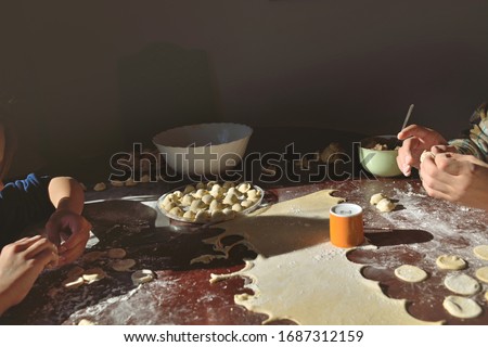 Alboraya, Valencia, Spain: 01.05.2020; The preparation of pelmeni