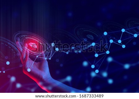 hand with ai data connect to social network for cloud storage technology digital and internet of things business concept, system security online server Royalty-Free Stock Photo #1687333489