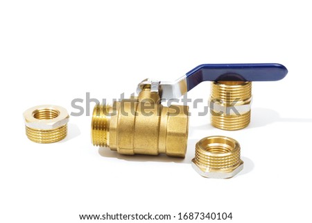 Ball valve brass with adapters isolated on white background
