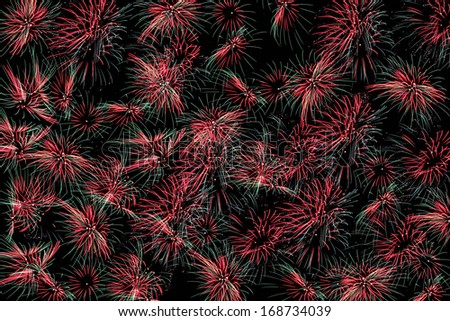 Variety of colors Mix Fireworks or firecracker in the darkness.