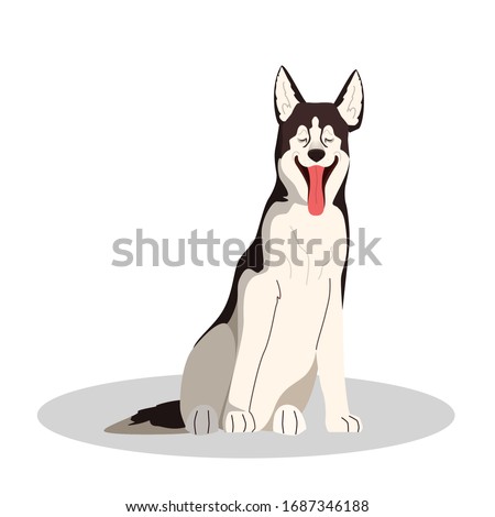 Cute yawning sleepy dog. Purebread dog of various breed sitting. Funny domestic pet want to sleep. Group of animal. Isolated vector illustration in cartoon style