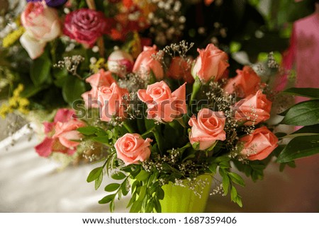 Arrangement of fresh flowers bouquets . Flower delivery