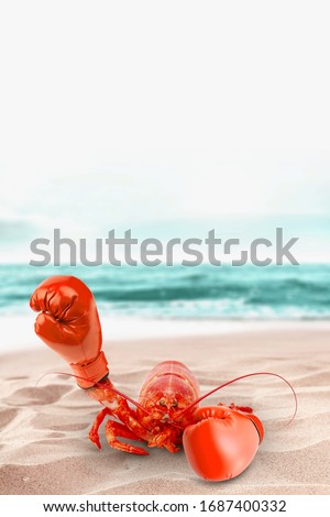 
boxing glove and lobster. Creative photo manipulation. Surreal artwork