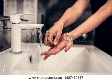 Coronavirus. Proper washing and handling of hands. Liquid antibacterial soap. Self-isolation and hygiene