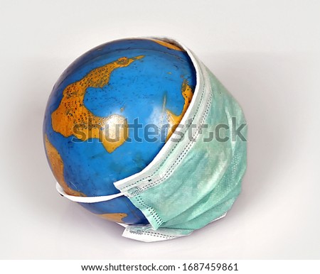 globe with mask in a white background