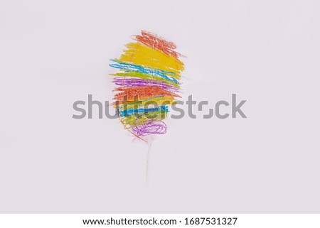 Children's drawing with pencils balloon. Rainbow. Autism symbol. Children's day. Children's creativity.