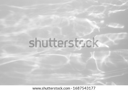 Blurred Water texture overlay effect for photo and mockups. Organic drop diagonal shadow and light caustic effect on a white wall. Shadows for natural light effects Royalty-Free Stock Photo #1687543177