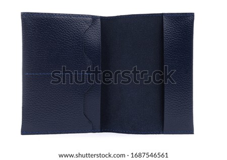 open leather purse for money on a white background