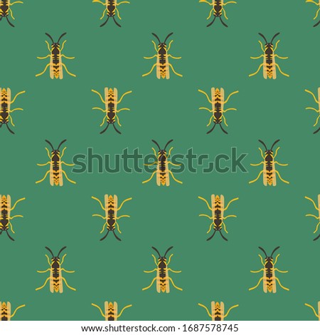 Wasp seamless pattern in green and yellow colors Vector seamless pattern Illustrated bug great for textile fabric or paper design Vector background