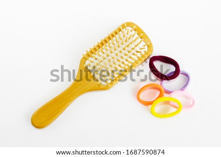 wooden massage comb and multi-colored a hair bands